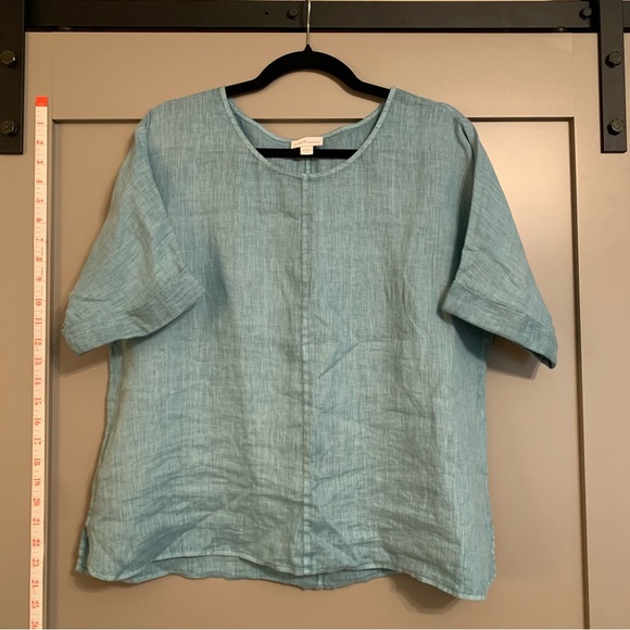 J. Jill Tops - J. Jill Pure Jill Boxy Aqua Dyed 100% Linen Blouse Casual Coastal Top Women’s XS